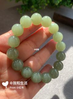 和田玉青海老料晴水起猫胶卡12手串